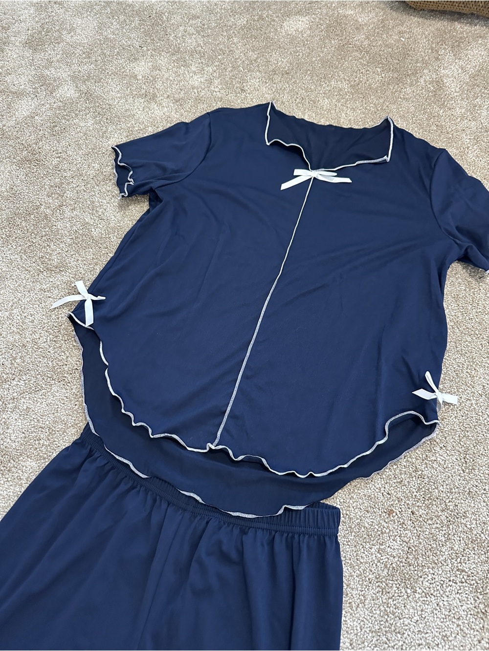 Navy Short-Sleeve Pajama Set with White Bows
